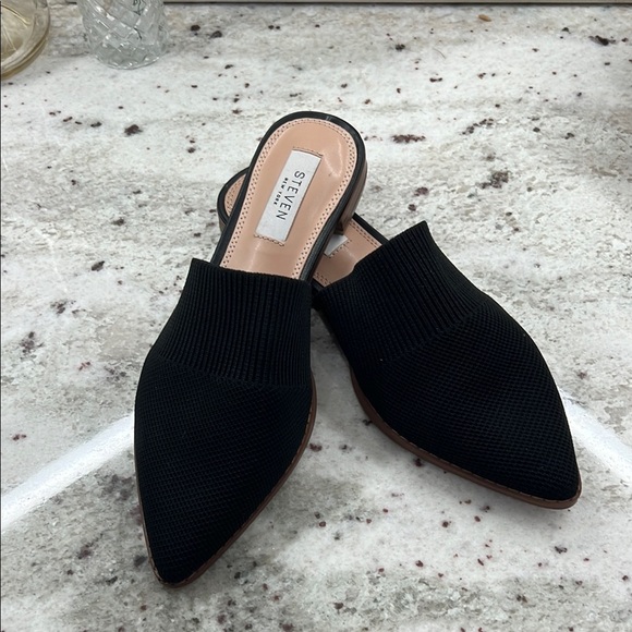 Steven New York- Black Knit Valdez Mules Sleek Suede Slip-On - Picture 1 of 8